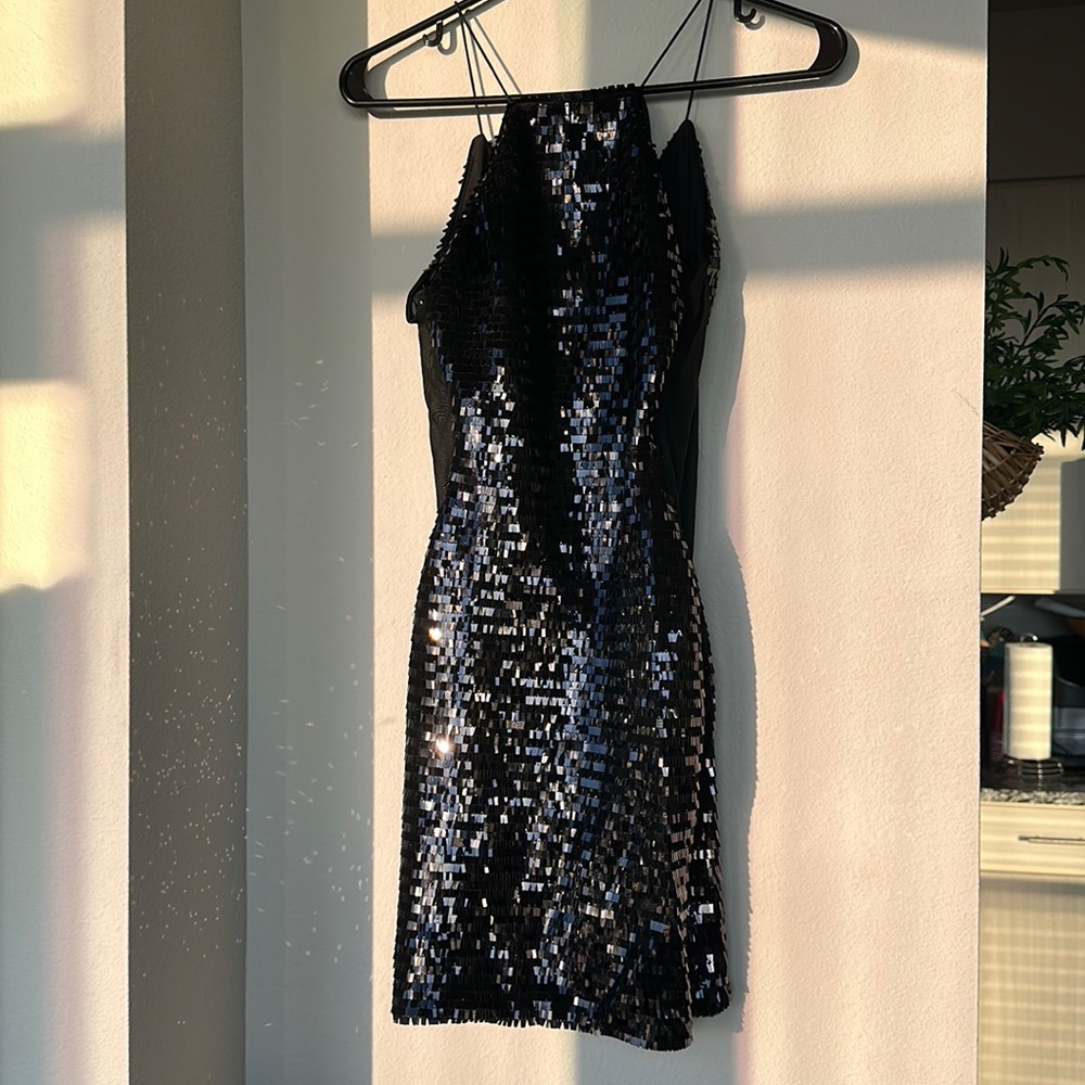 Nasty Gal Black Sequin Dress with Mesh Side Panel